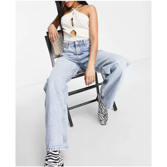 New TOPSHOP NORDSTROM White Cross Front Halter Body Bodysuit Size 4/6 TALL - Picture 8 of 8